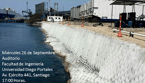 Imagen de costa, con material sintético, tema del seminario y ubicación