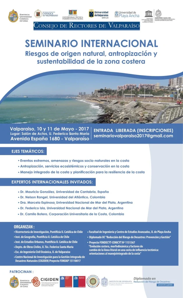 Información del seminario Riesgos De Origen Natural, Antropización y Sustentabilidad, temática, fechas, expositores